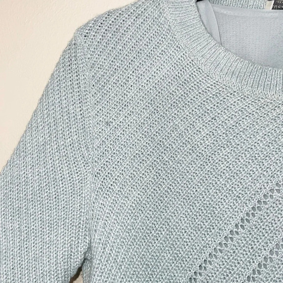 Lucky Brand Mint Green Metallic Knit Lined Pullover Sweater Small Women’s - Picture 4 of 13